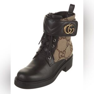 Gucci Double GG Canvas & Leather Combat Boots